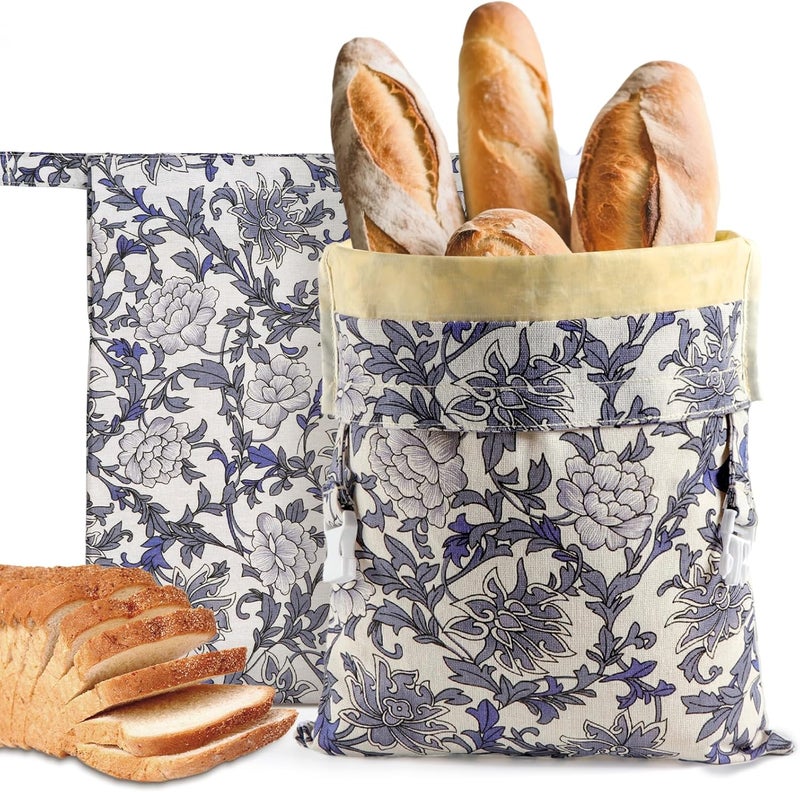 bomis Reusable Bread Bags for Homemade Bread, 2 Pack XL Cotton Beeswax Bag for Sourdough, Beeswax Bags, Sourdough Storage Bag - Image 1
